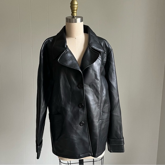 Vintage 90s Y2K Rave 4 Real Black Faux Leather Jacket Large Gothic Grunge Cyber - Picture 8 of 16